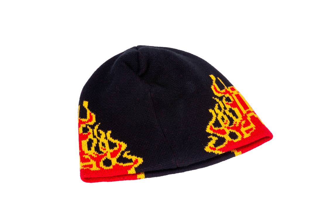 "D-Day" Black Yellow Red Small Flames Beanie