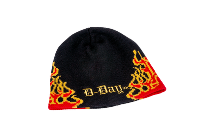 "D-Day" Black Yellow Red Small Flames Beanie