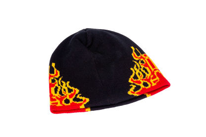 "D-Day" Black Yellow Red Small Flames Beanie