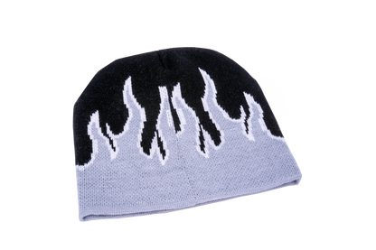 "D-Day" Black White Silver Large Flames Beanie